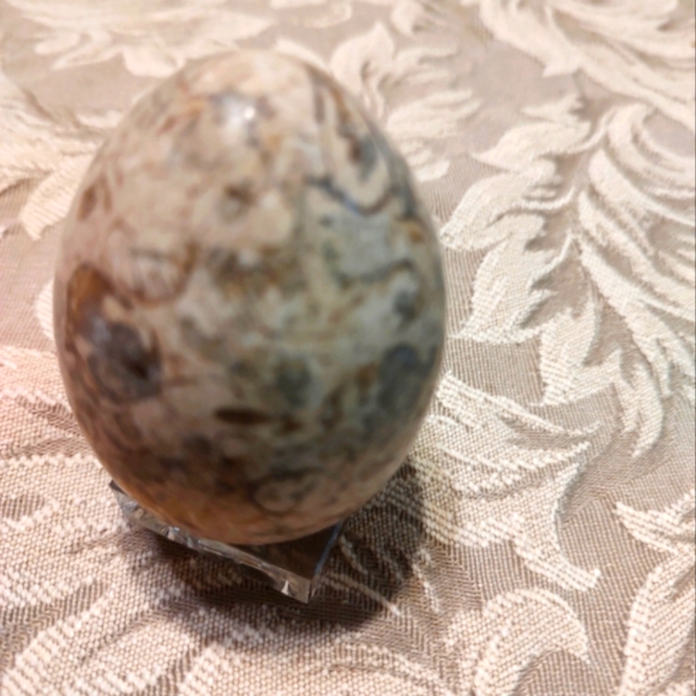 🥚 Vintage Exquisite Cream Tan White & Grey Decorative Polished Marble Egg - Picture 4 of 6